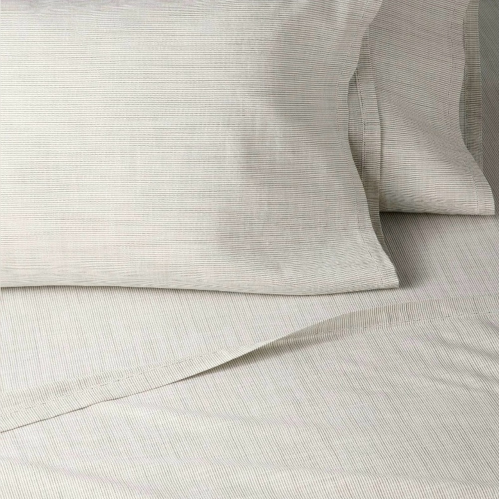 Hearth & Hand QUEEN Lyocell Cotton Linen.Woven Micro Stripe Sheet Set Green NEW